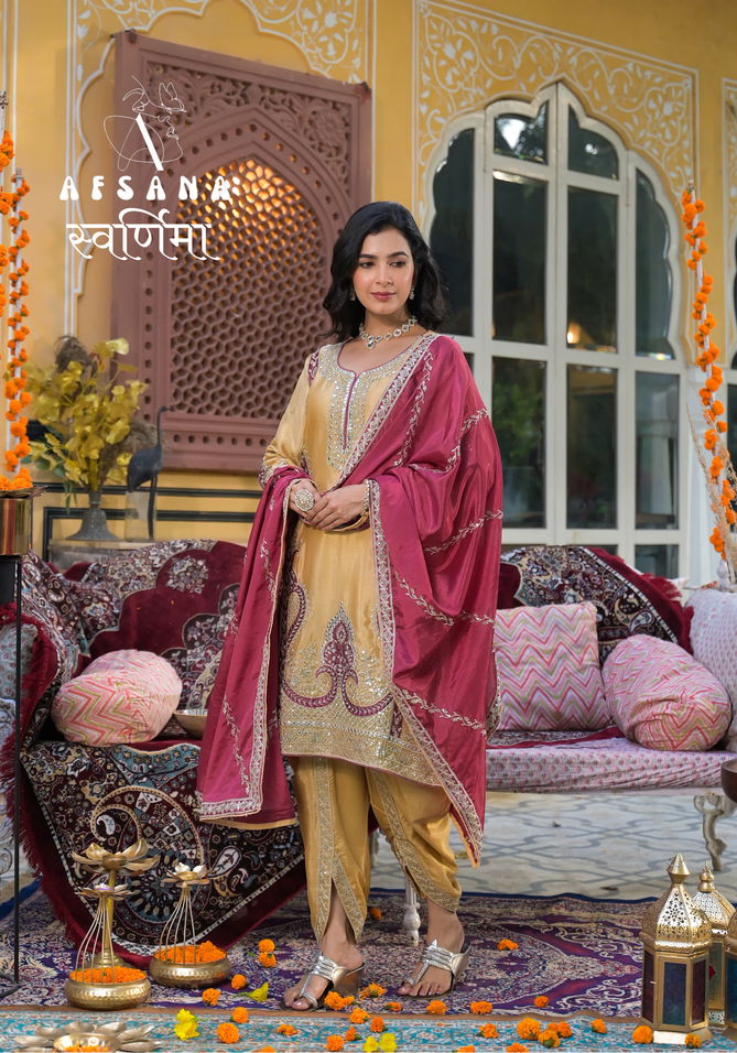 Swarnima Nx By Afsana Chinon Embroidery Dhoti Style Readymade Suits Wholesale Shop In Surat